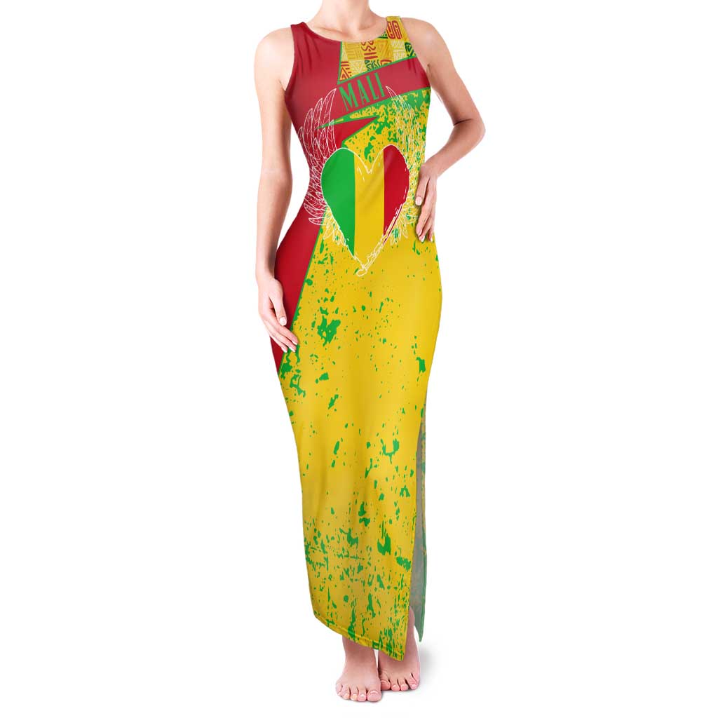 Mali Map Family Matching Tank Maxi Dress and Hawaiian Shirt Heart-Inspired Design with National Flag Colors