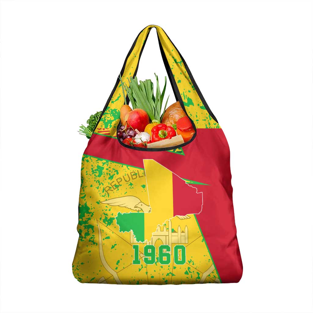 Mali Map Grocery Bag Heart-Inspired Design with National Flag Colors