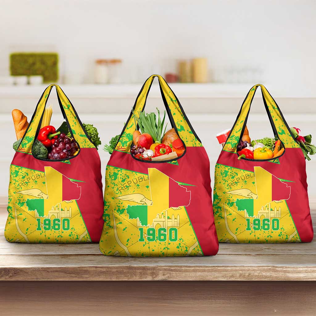 Mali Map Grocery Bag Heart-Inspired Design with National Flag Colors