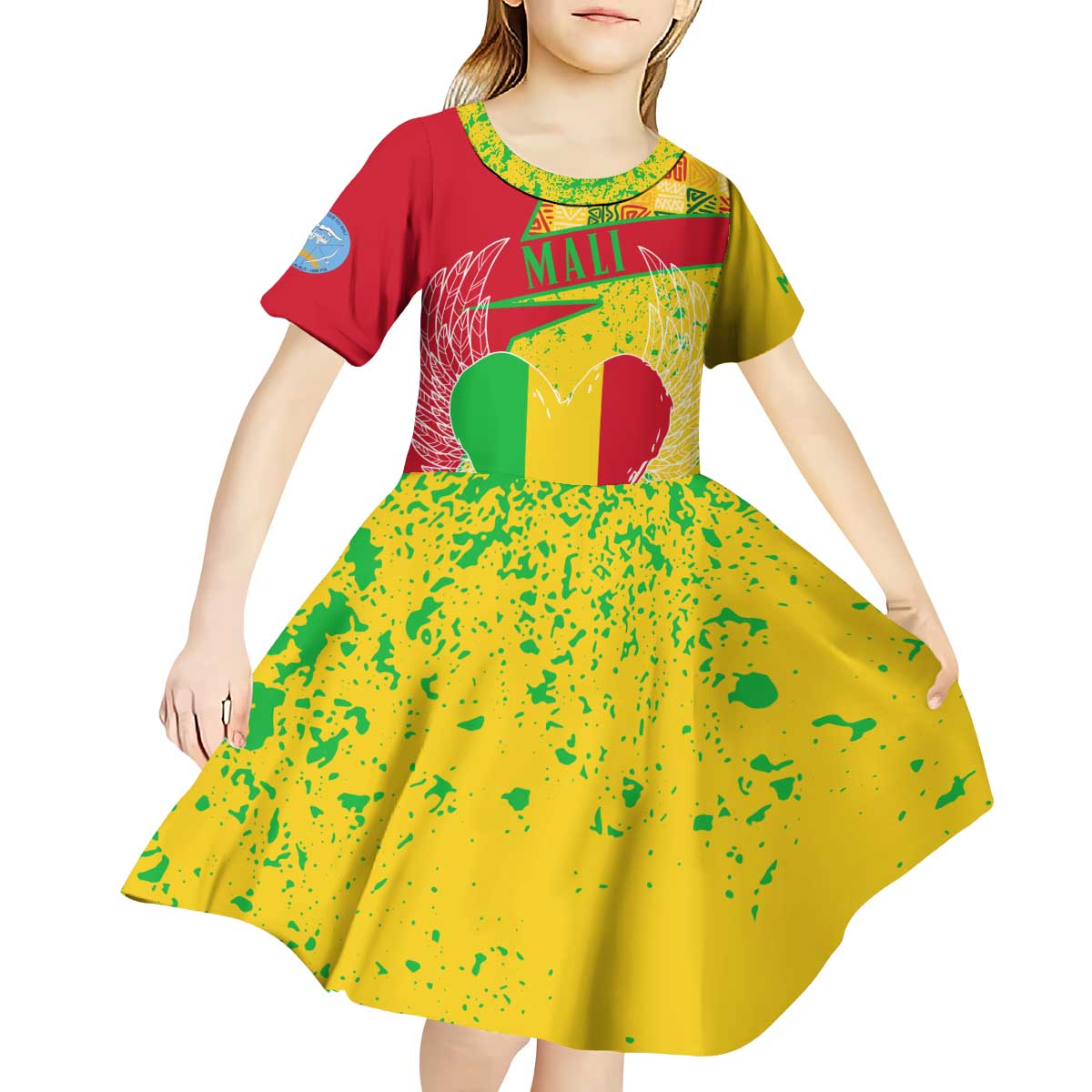 Mali Map Kid Short Sleeve Dress Heart-Inspired Design with National Flag Colors