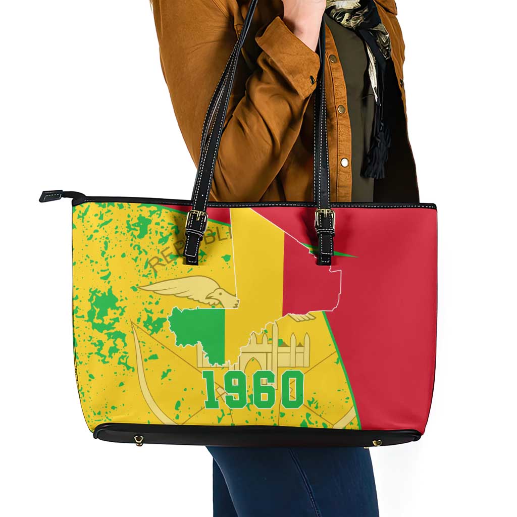 Mali Map Leather Tote Bag Heart-Inspired Design with National Flag Colors
