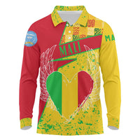 Mali Map Long Sleeve Polo Shirt Heart-Inspired Design with National Flag Colors