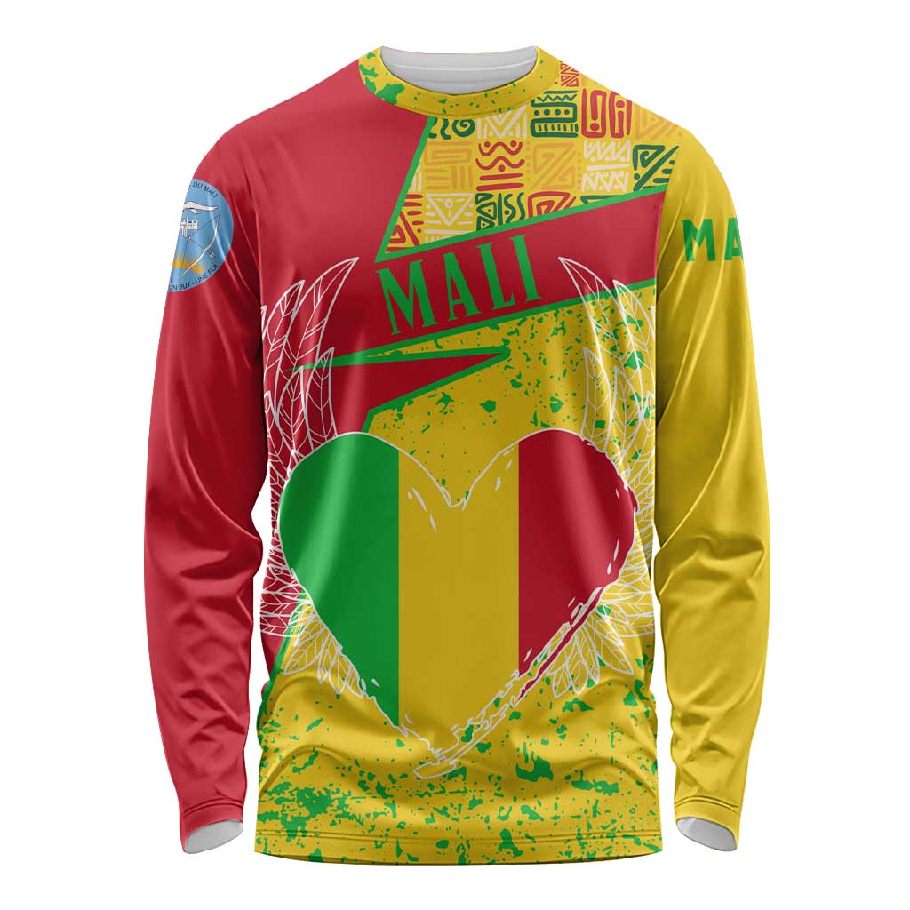 Mali Map Long Sleeve Shirt Heart-Inspired Design with National Flag Colors