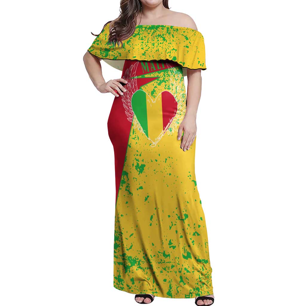 Mali Map Off Shoulder Maxi Dress Heart-Inspired Design with National Flag Colors