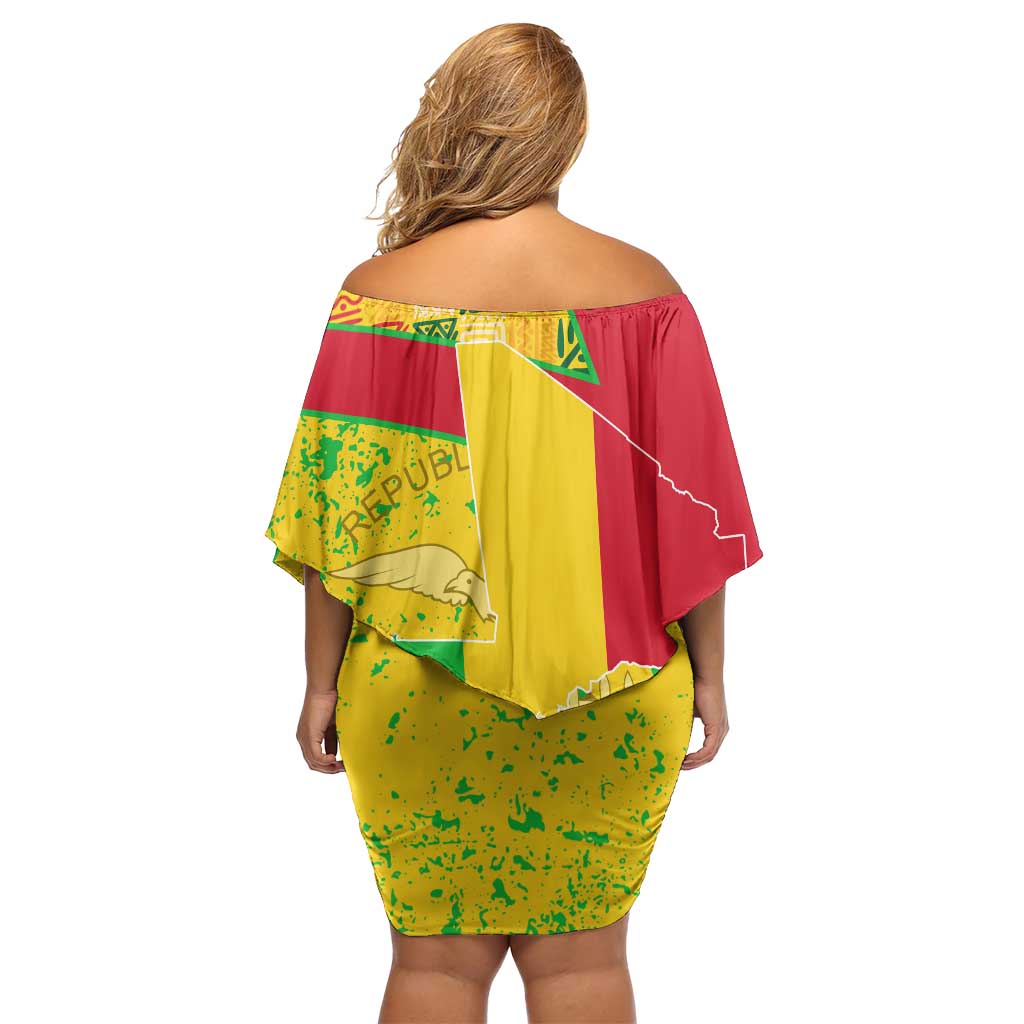 Mali Map Off Shoulder Short Dress Heart-Inspired Design with National Flag Colors