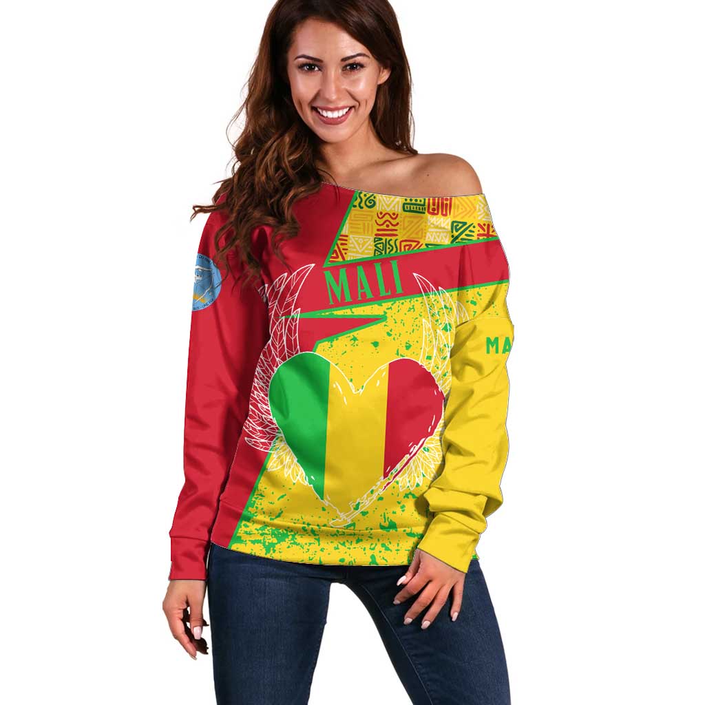 Mali Map Off Shoulder Sweater Heart-Inspired Design with National Flag Colors