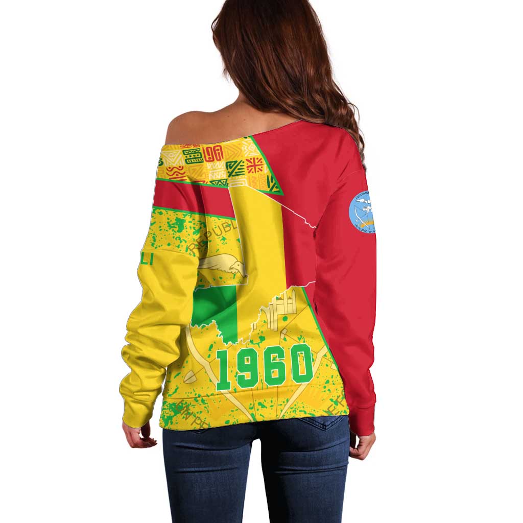 Mali Map Off Shoulder Sweater Heart-Inspired Design with National Flag Colors