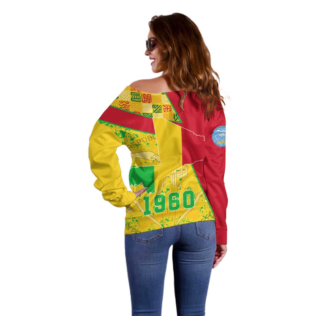 Mali Map Off Shoulder Sweater Heart-Inspired Design with National Flag Colors