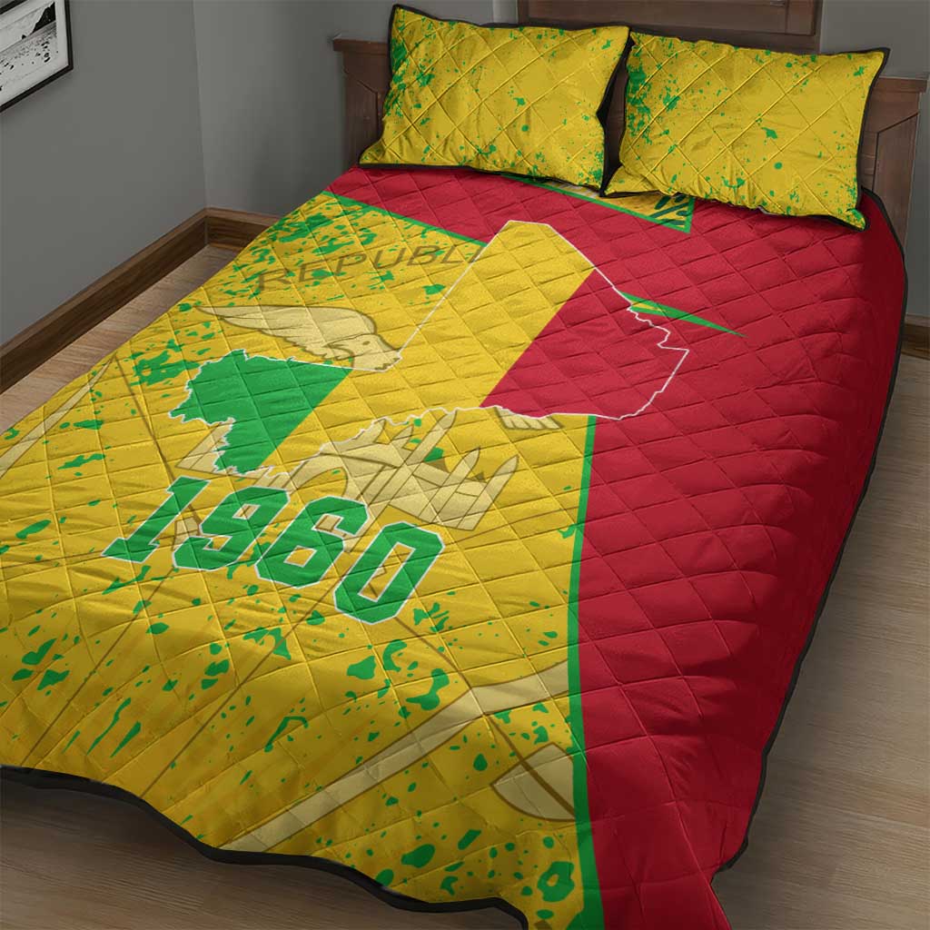 Mali Map Quilt Bed Set Heart-Inspired Design with National Flag Colors
