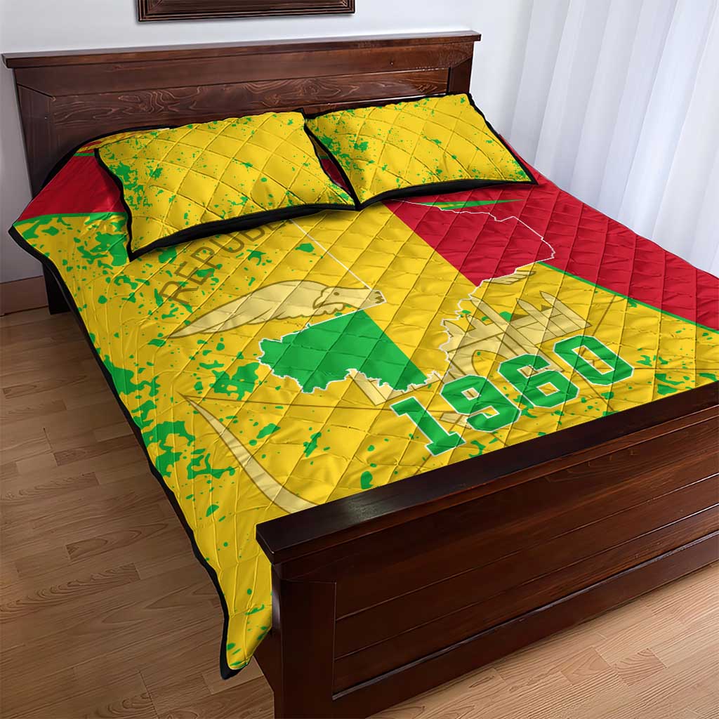 Mali Map Quilt Bed Set Heart-Inspired Design with National Flag Colors