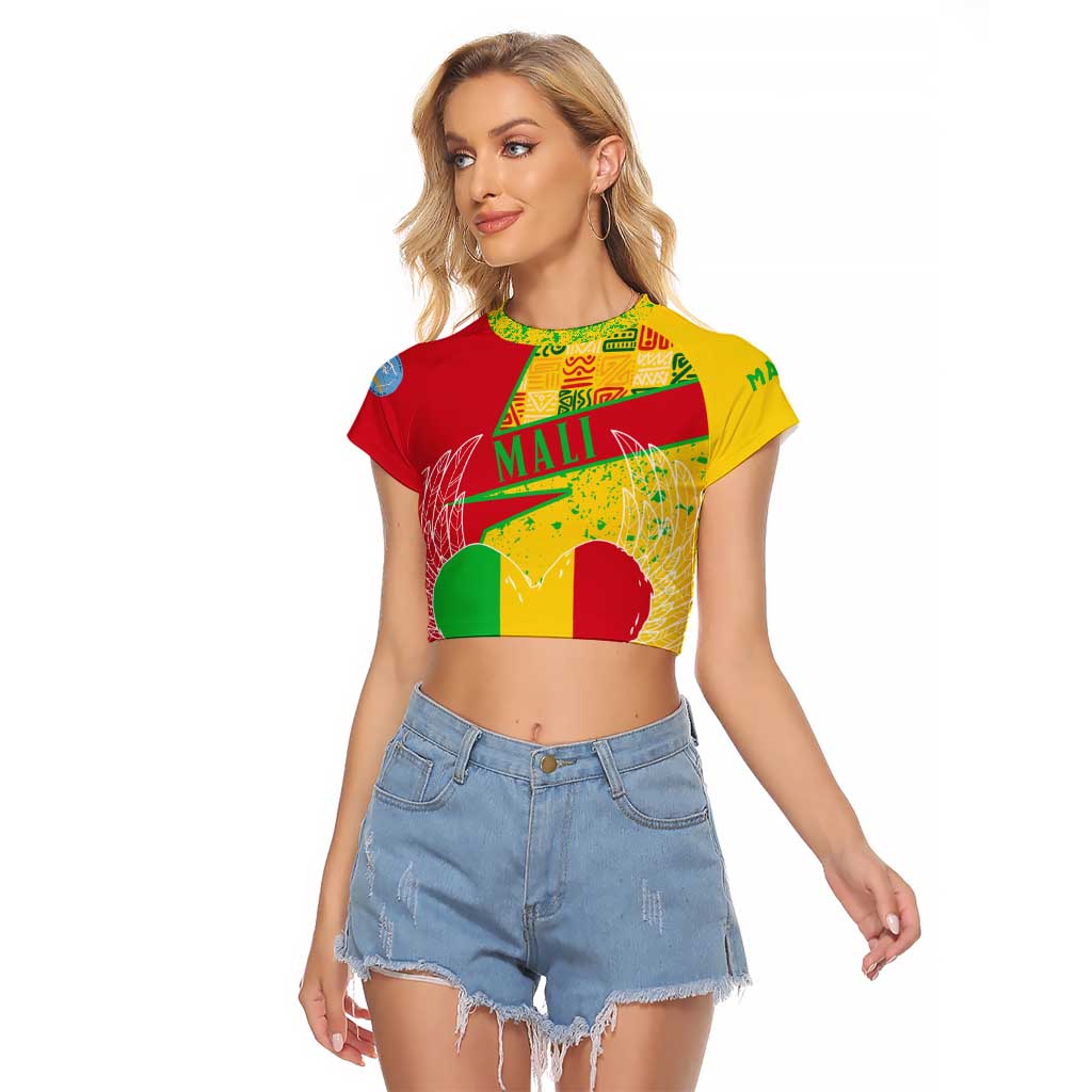 Mali Map Raglan Cropped T Shirt Heart-Inspired Design with National Flag Colors