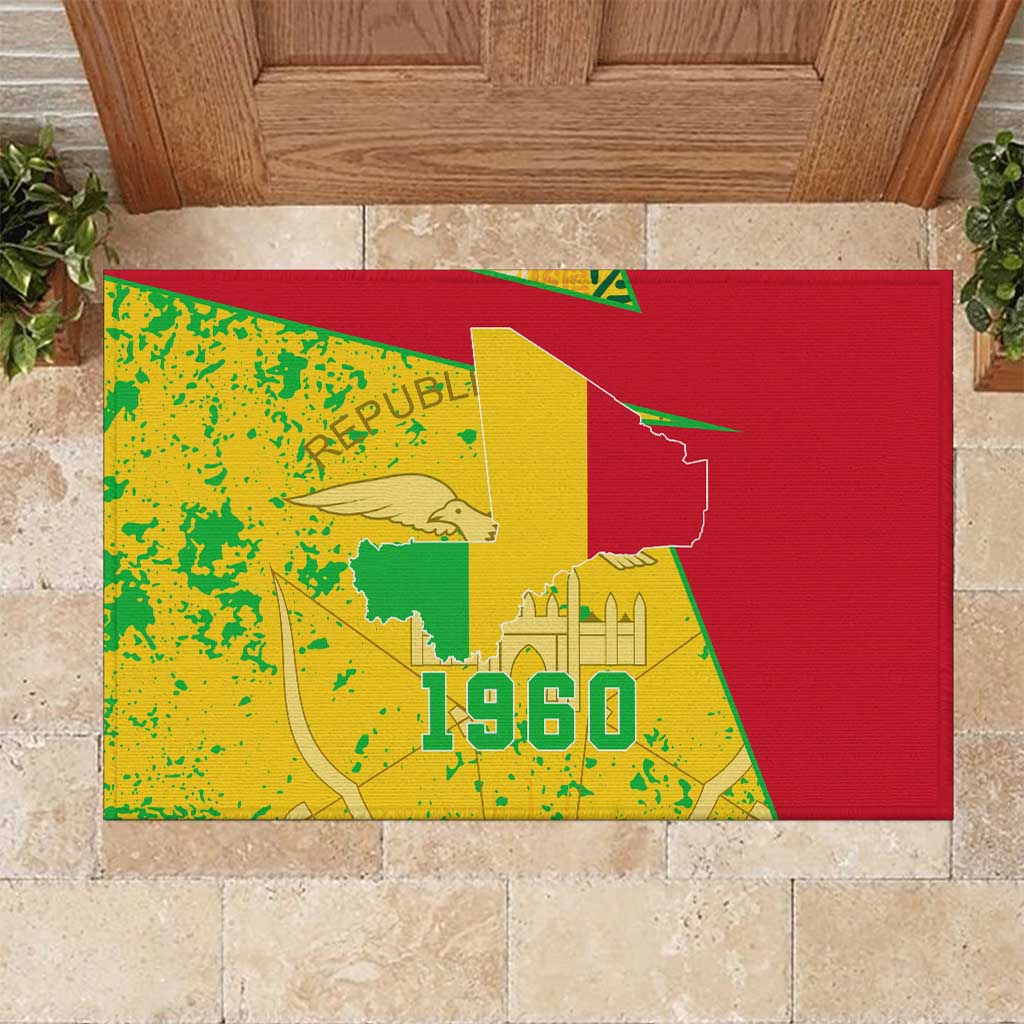 Mali Map Rubber Doormat Heart-Inspired Design with National Flag Colors