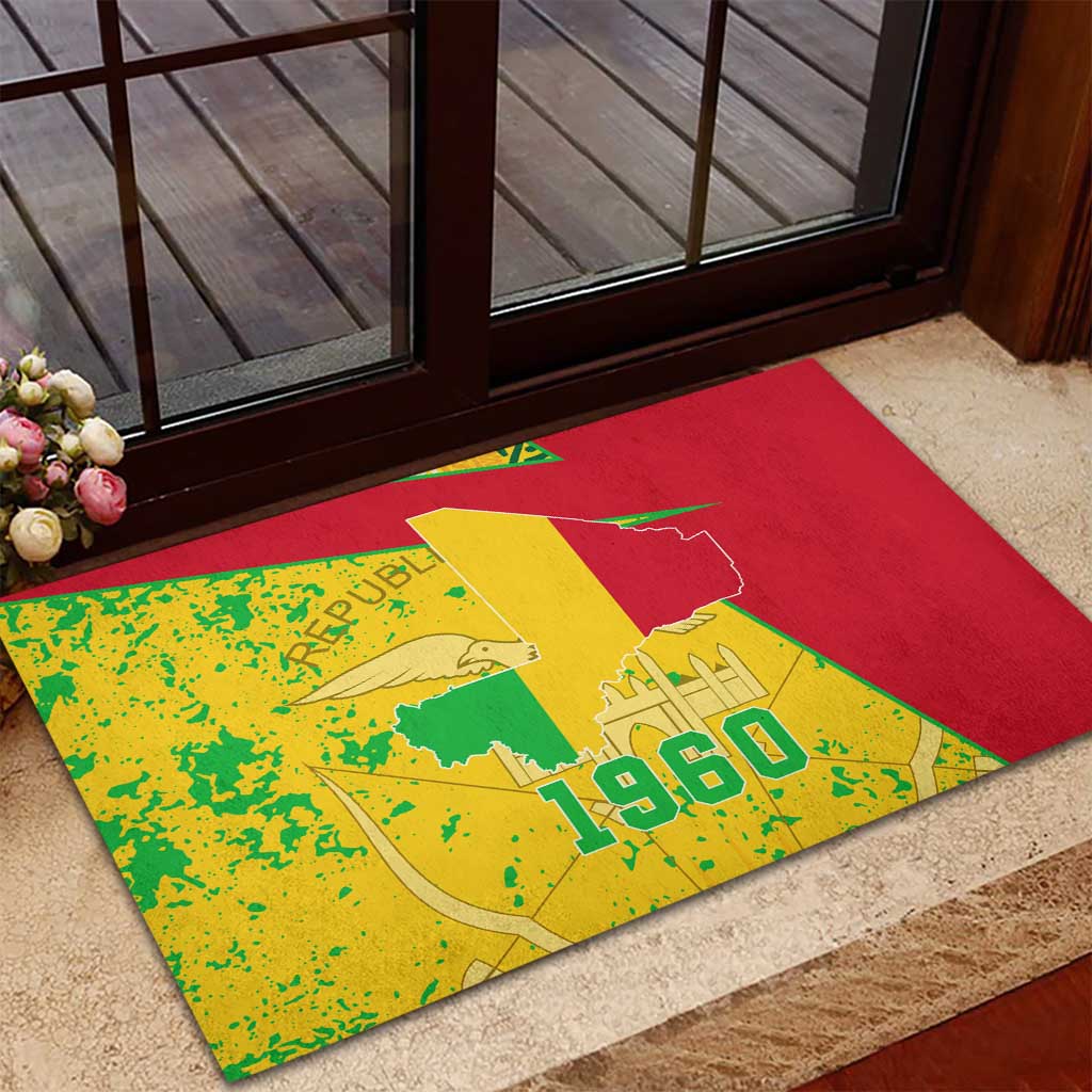 Mali Map Rubber Doormat Heart-Inspired Design with National Flag Colors