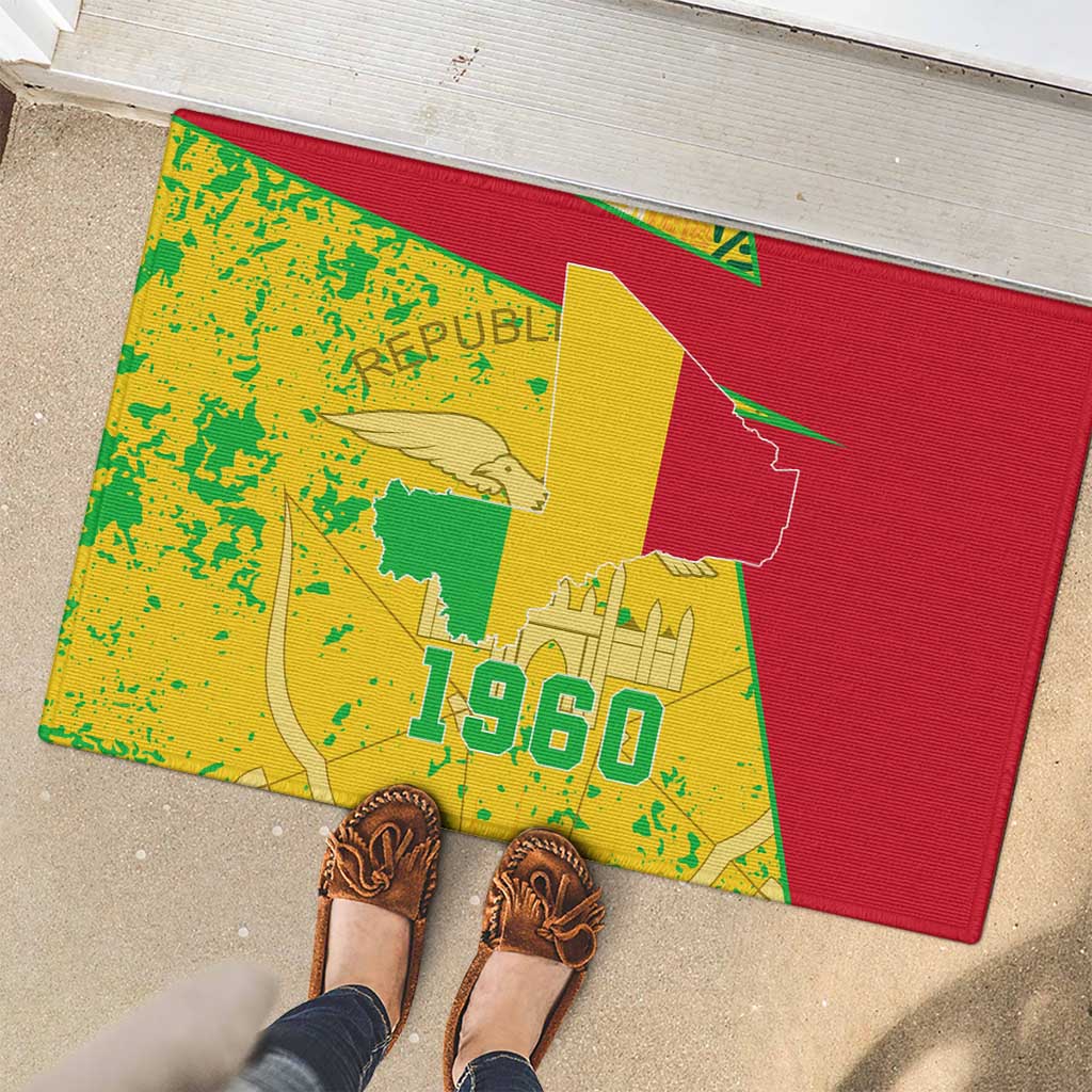 Mali Map Rubber Doormat Heart-Inspired Design with National Flag Colors