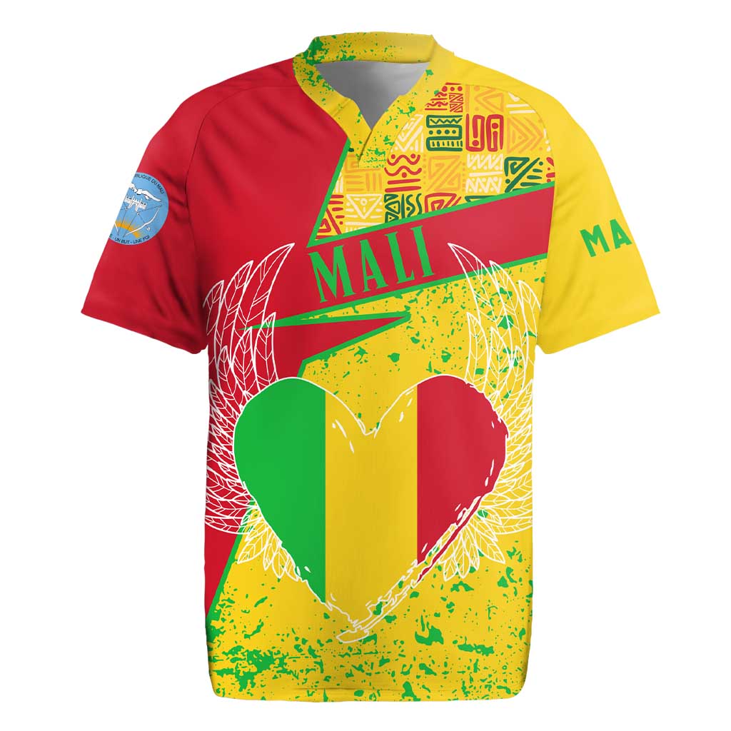 Mali Map Rugby Jersey Heart-Inspired Design with National Flag Colors