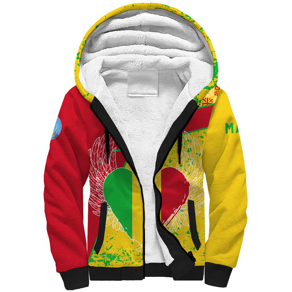 Mali Map Sherpa Hoodie Heart-Inspired Design with National Flag Colors