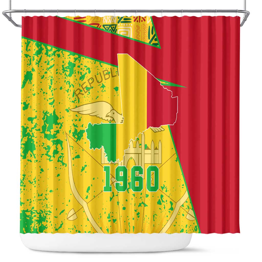 Mali Map Shower Curtain Heart-Inspired Design with National Flag Colors