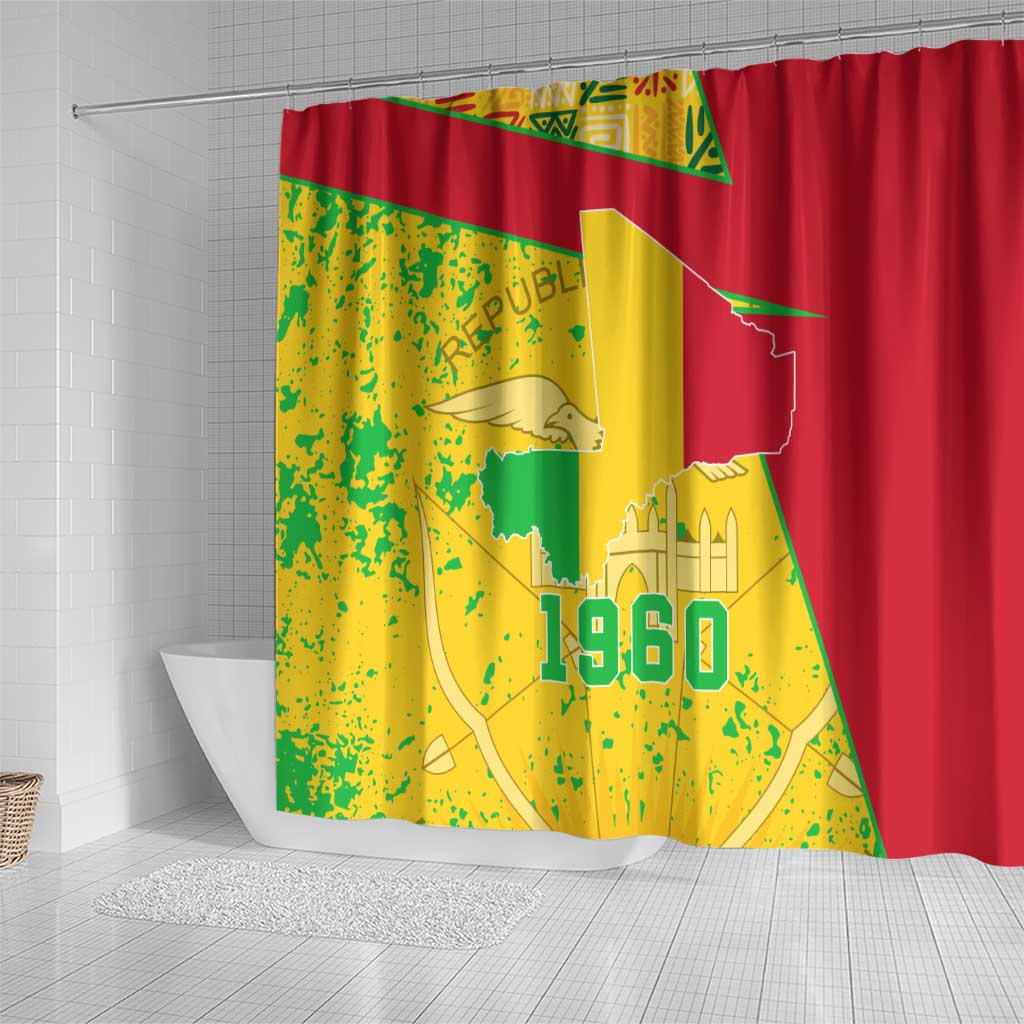 Mali Map Shower Curtain Heart-Inspired Design with National Flag Colors