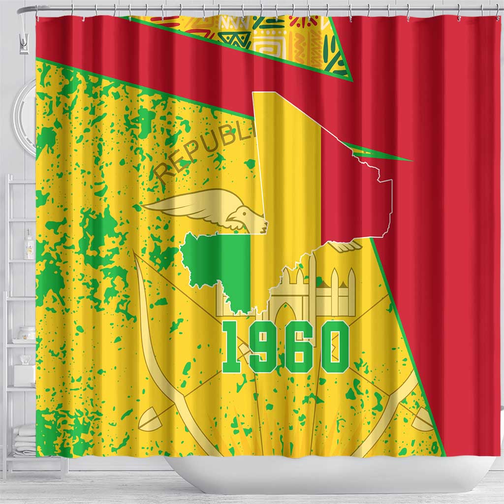 Mali Map Shower Curtain Heart-Inspired Design with National Flag Colors