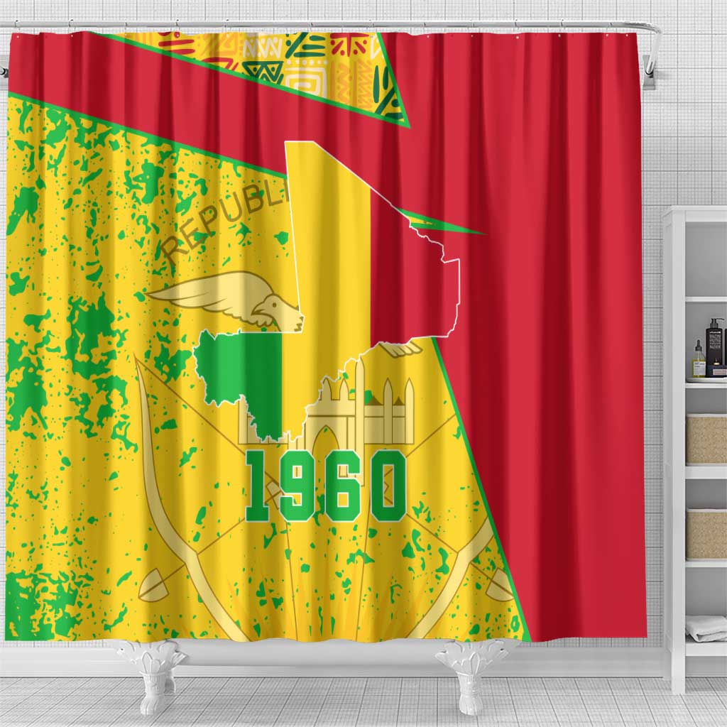 Mali Map Shower Curtain Heart-Inspired Design with National Flag Colors