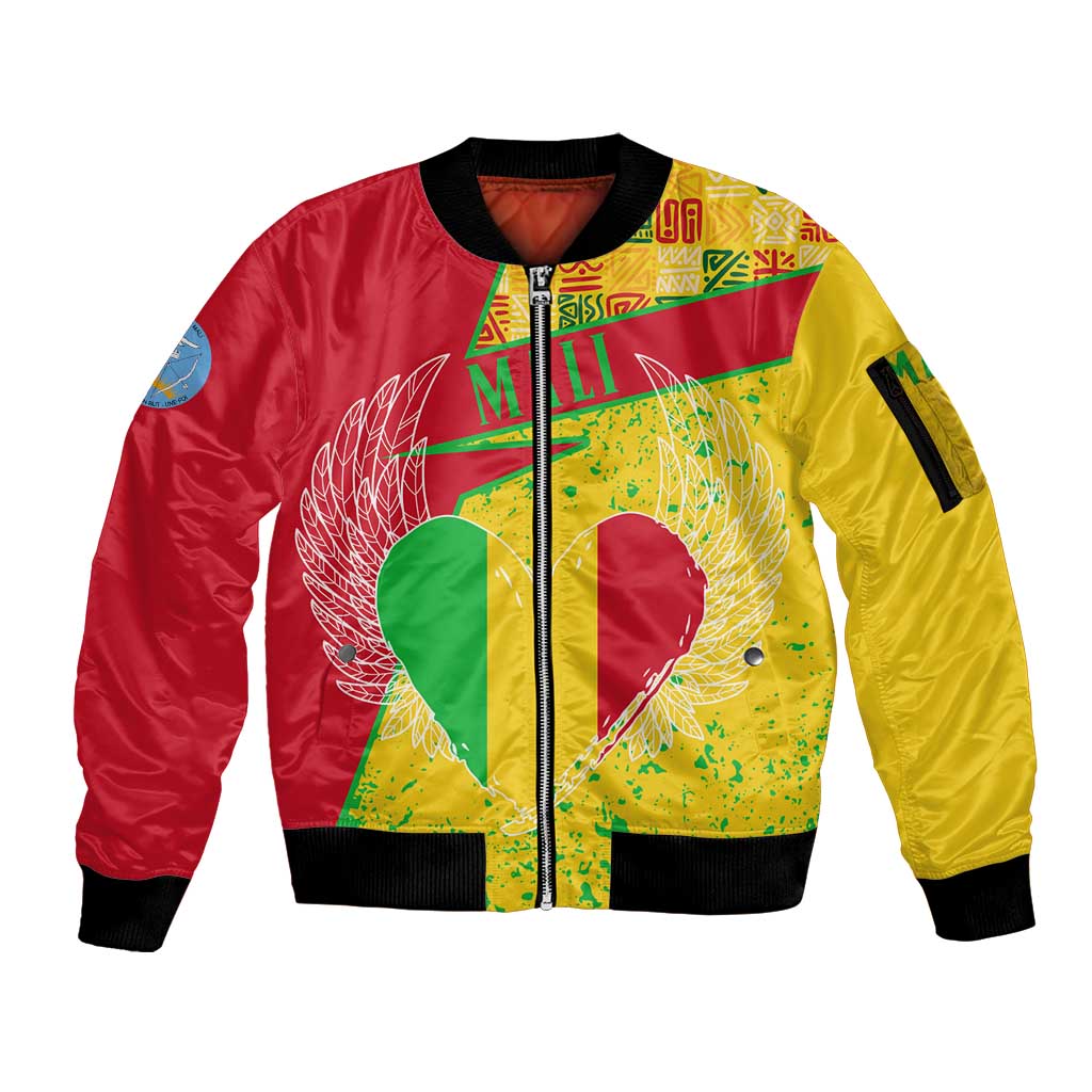 Mali Map Sleeve Zip Bomber Jacket Heart-Inspired Design with National Flag Colors