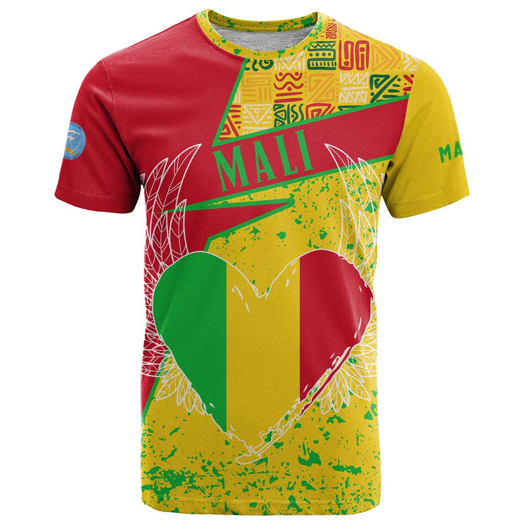 Mali Map T Shirt Heart-Inspired Design with National Flag Colors