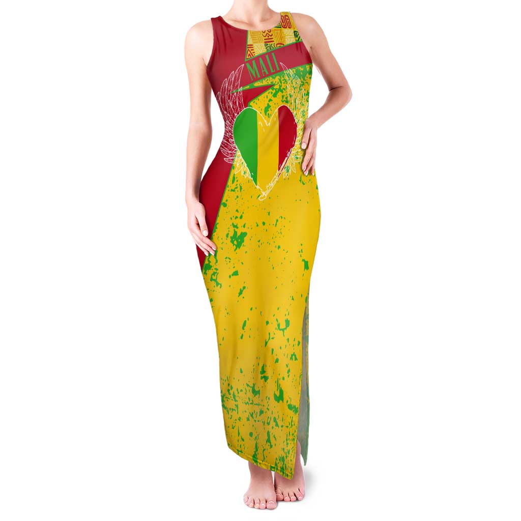 Mali Map Tank Maxi Dress Heart-Inspired Design with National Flag Colors