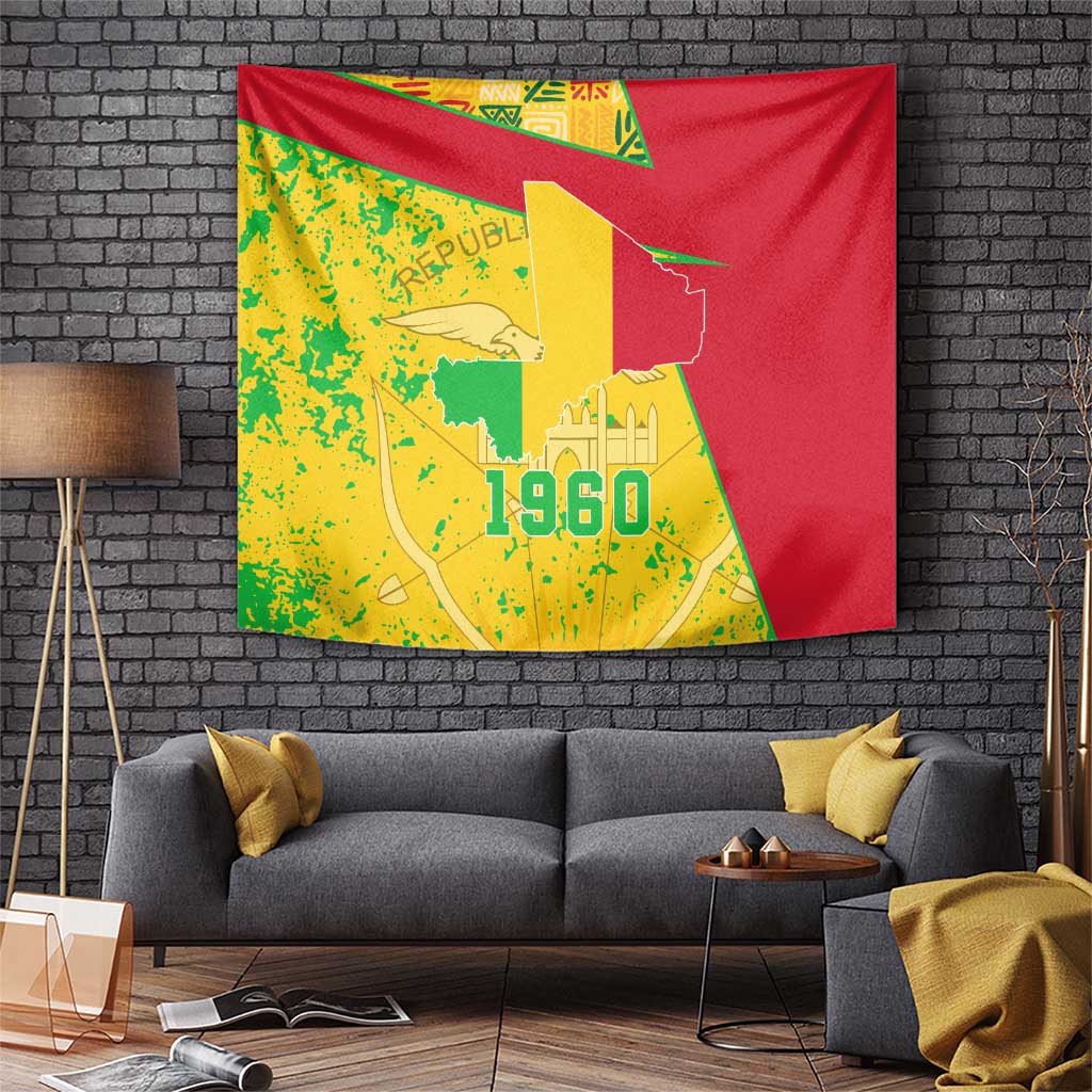 Mali Map Tapestry Heart-Inspired Design with National Flag Colors