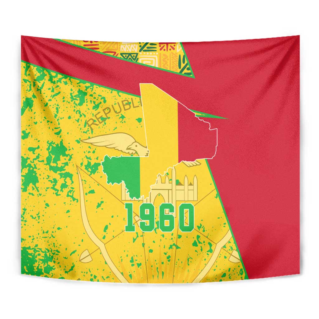 Mali Map Tapestry Heart-Inspired Design with National Flag Colors