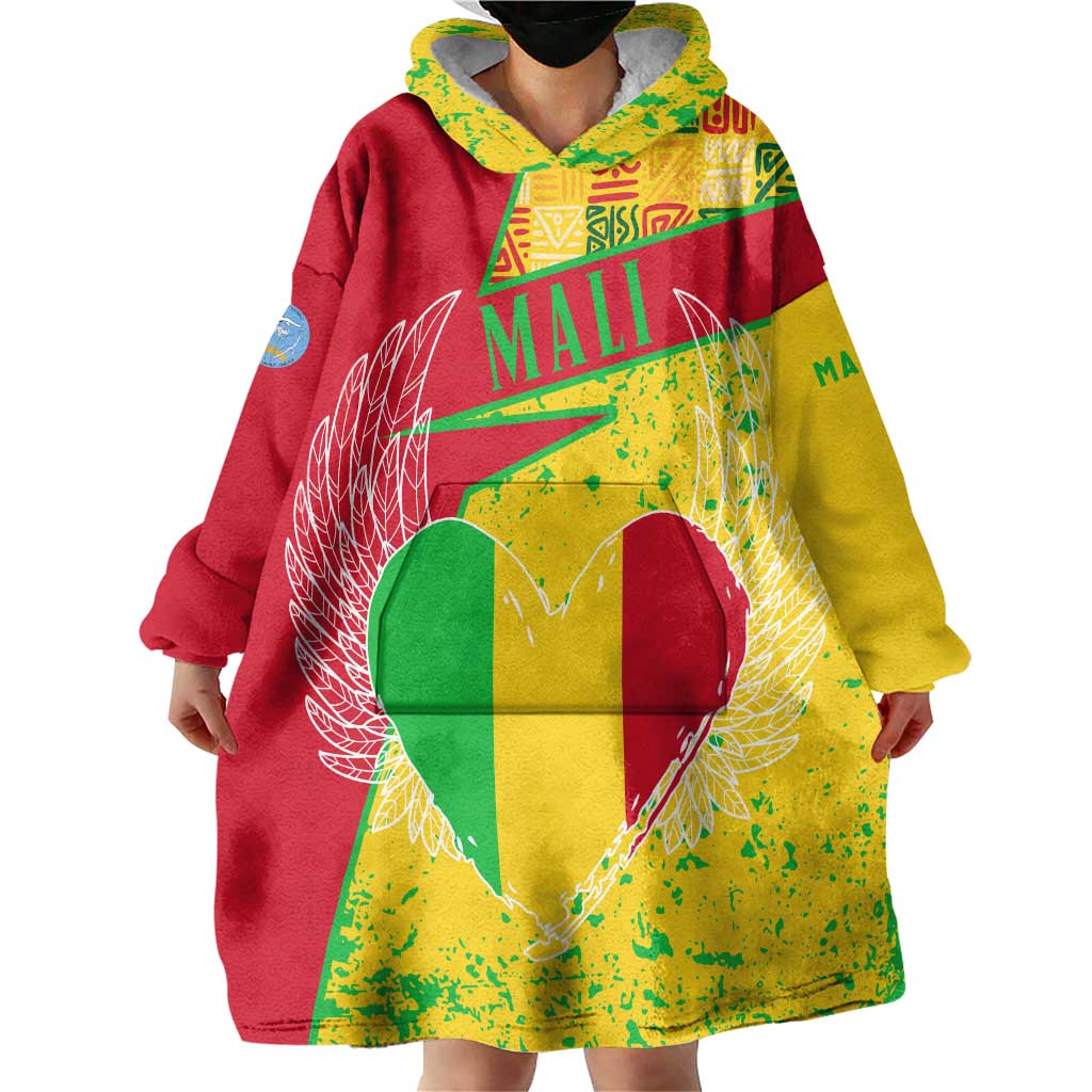 Mali Map Wearable Blanket Hoodie Heart-Inspired Design with National Flag Colors