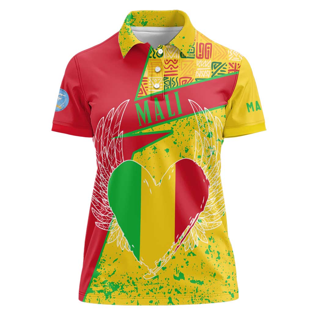 Mali Map Women Polo Shirt Heart-Inspired Design with National Flag Colors