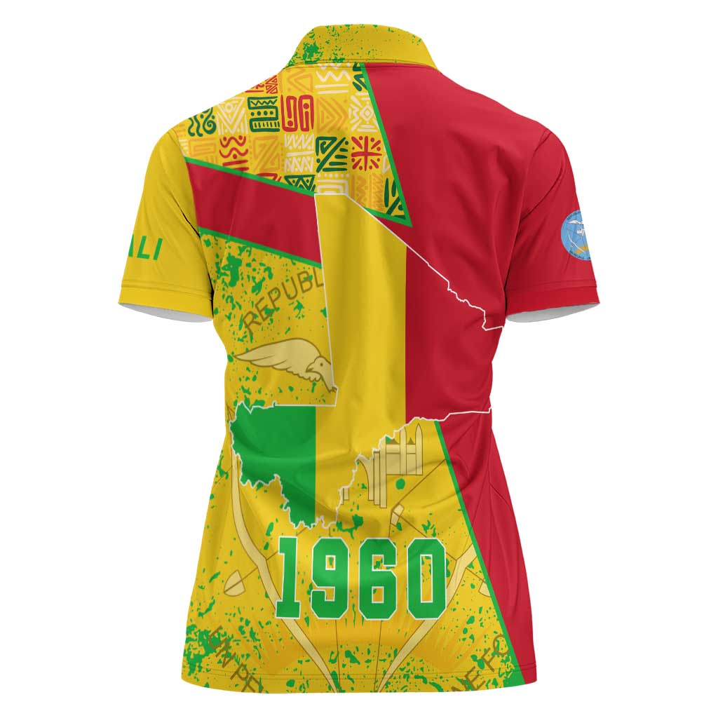 Mali Map Women Polo Shirt Heart-Inspired Design with National Flag Colors