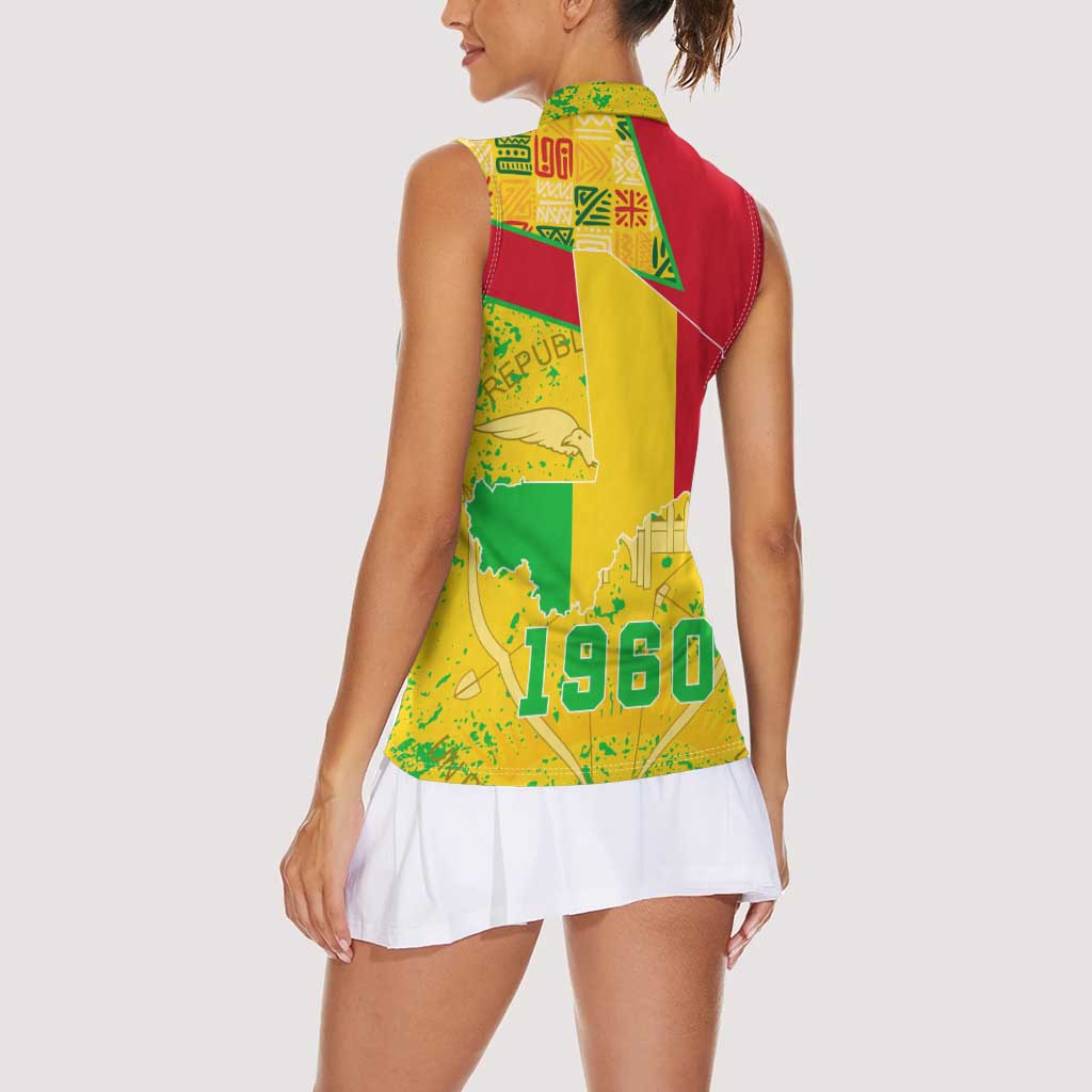 Mali Map Women Sleeveless Polo Shirt Heart-Inspired Design with National Flag Colors