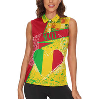 Mali Map Women Sleeveless Polo Shirt Heart-Inspired Design with National Flag Colors