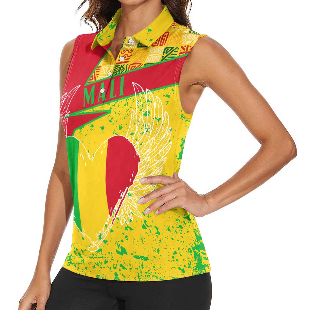 Mali Map Women Sleeveless Polo Shirt Heart-Inspired Design with National Flag Colors