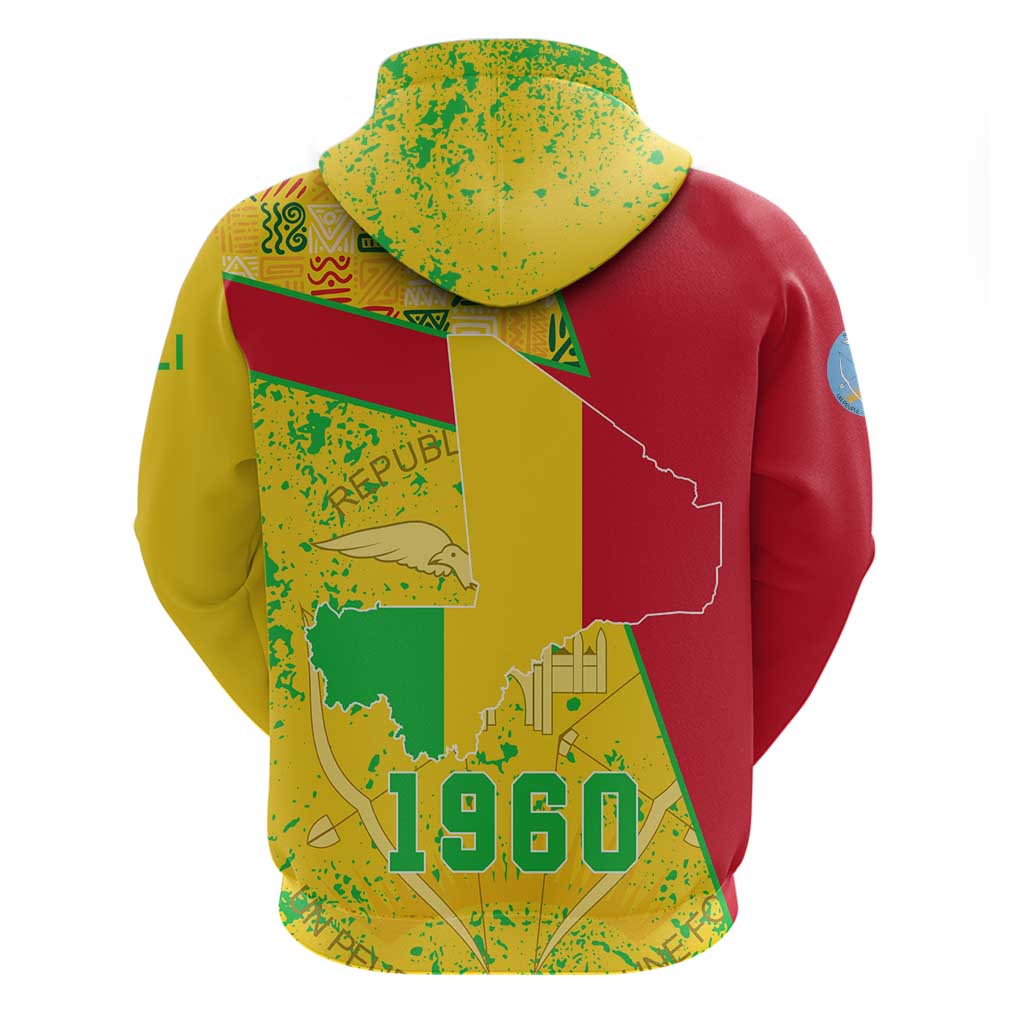 Mali Map Zip Hoodie Heart-Inspired Design with National Flag Colors