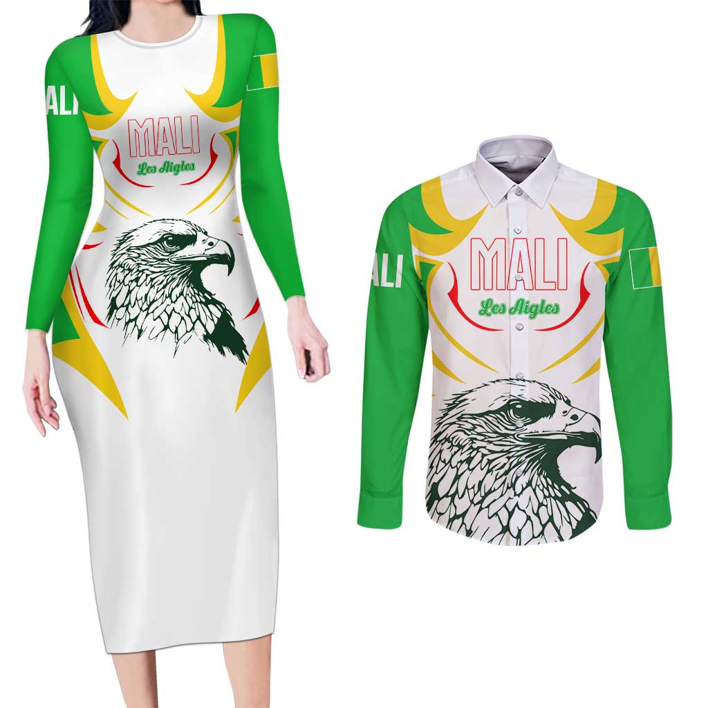 Mali Vulture Couples Matching Long Sleeve Bodycon Dress and Long Sleeve Button Shirt Sporty Style with National Flag Colors