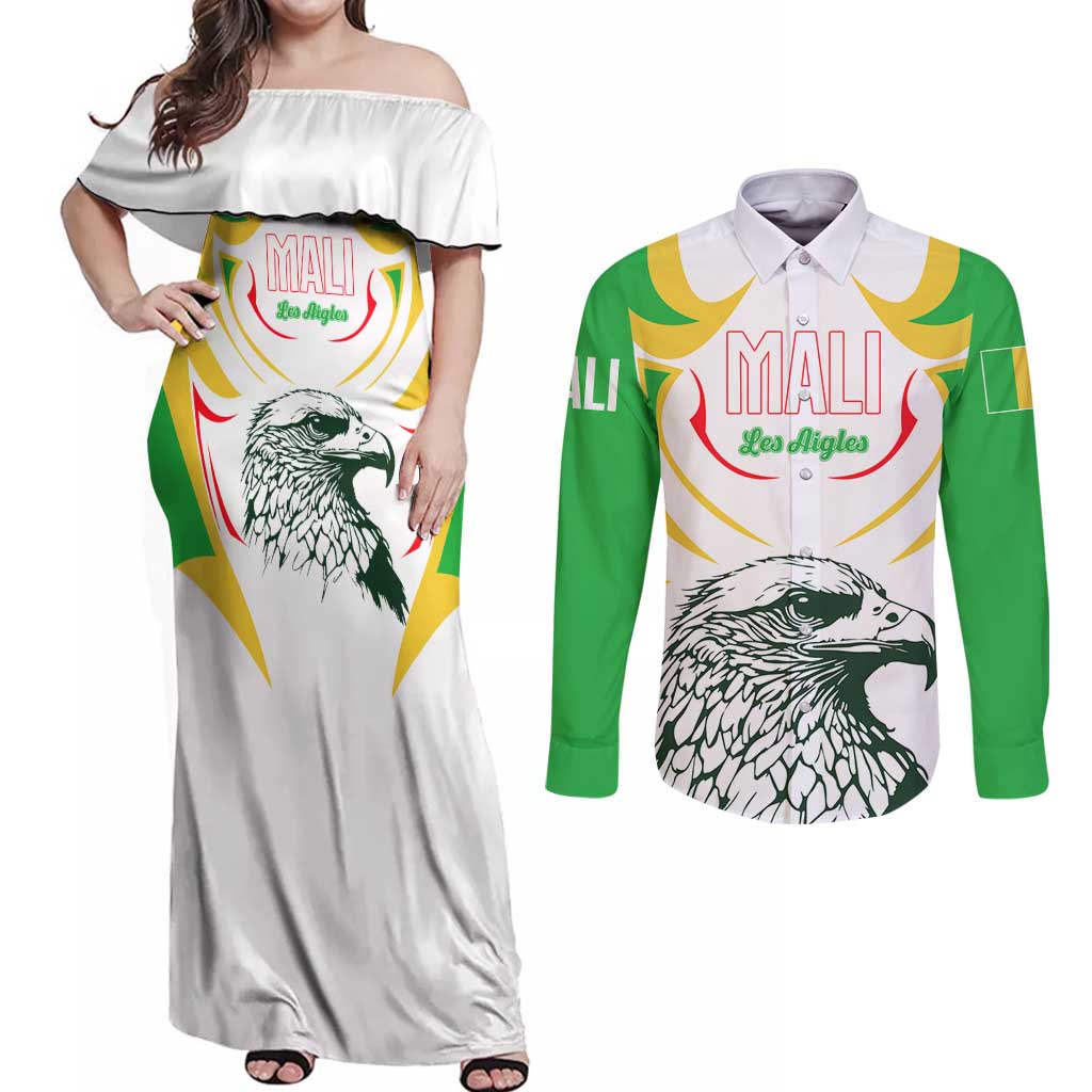 Mali Vulture Couples Matching Off Shoulder Maxi Dress and Long Sleeve Button Shirt Sporty Style with National Flag Colors