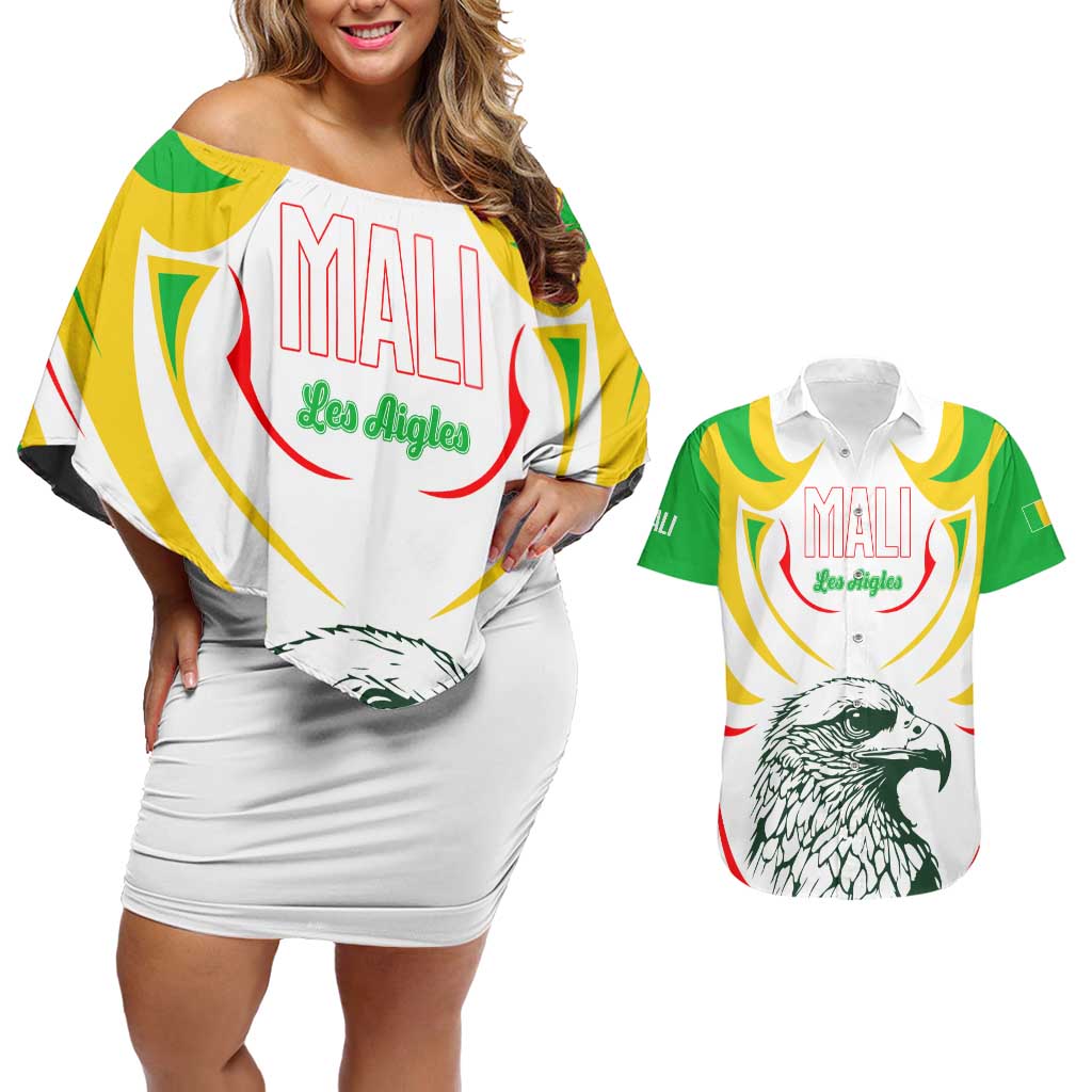 Mali Vulture Couples Matching Off Shoulder Short Dress and Hawaiian Shirt Sporty Style with National Flag Colors