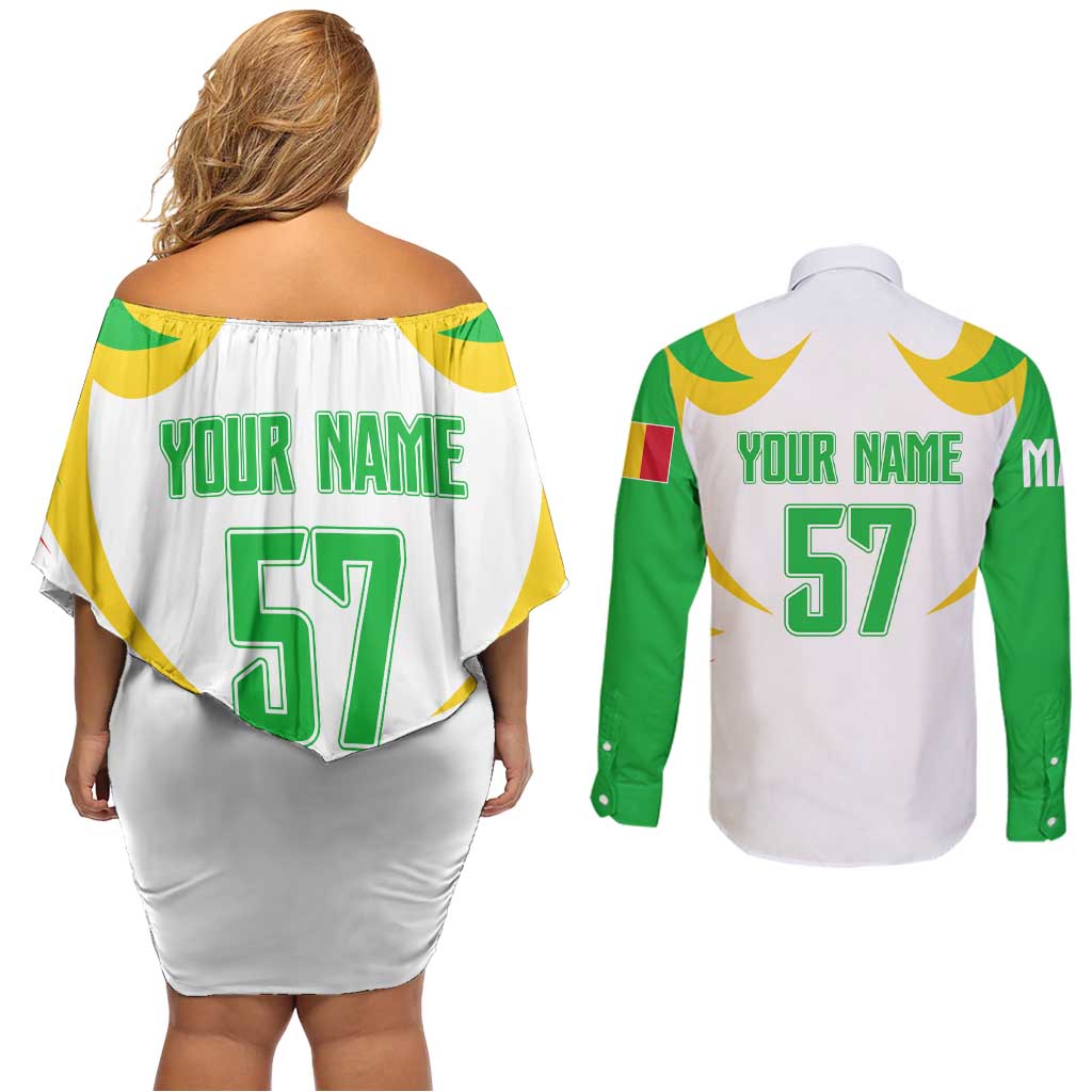 Mali Vulture Couples Matching Off Shoulder Short Dress and Long Sleeve Button Shirt Sporty Style with National Flag Colors