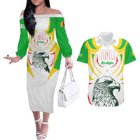 Mali Vulture Couples Matching Off The Shoulder Long Sleeve Dress and Hawaiian Shirt Sporty Style with National Flag Colors