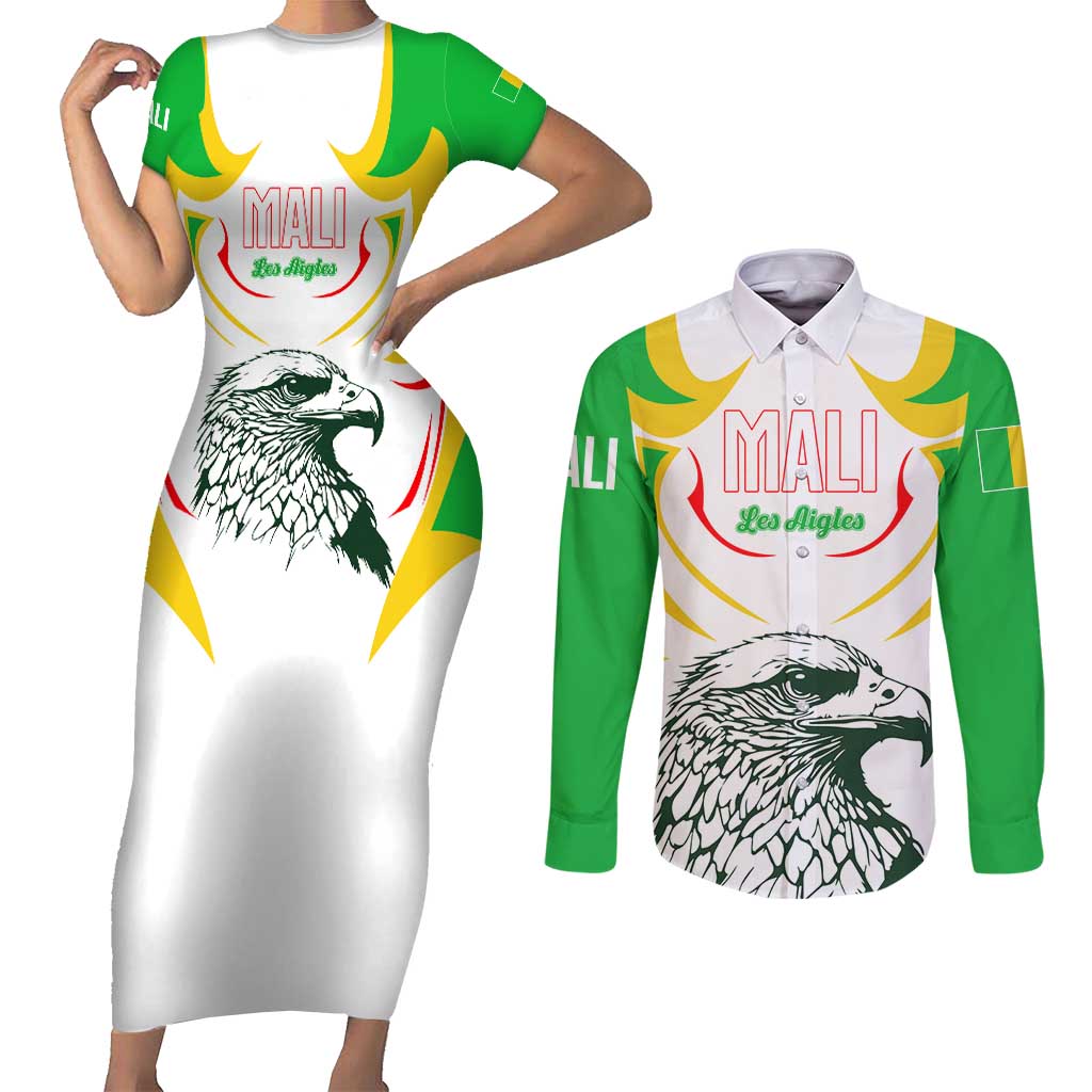 Mali Vulture Couples Matching Short Sleeve Bodycon Dress and Long Sleeve Button Shirt Sporty Style with National Flag Colors