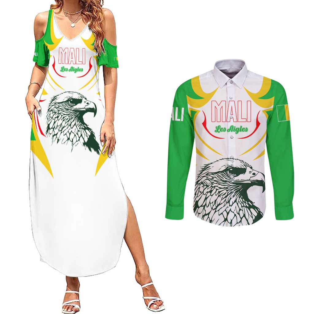 Mali Vulture Couples Matching Summer Maxi Dress and Long Sleeve Button Shirt Sporty Style with National Flag Colors