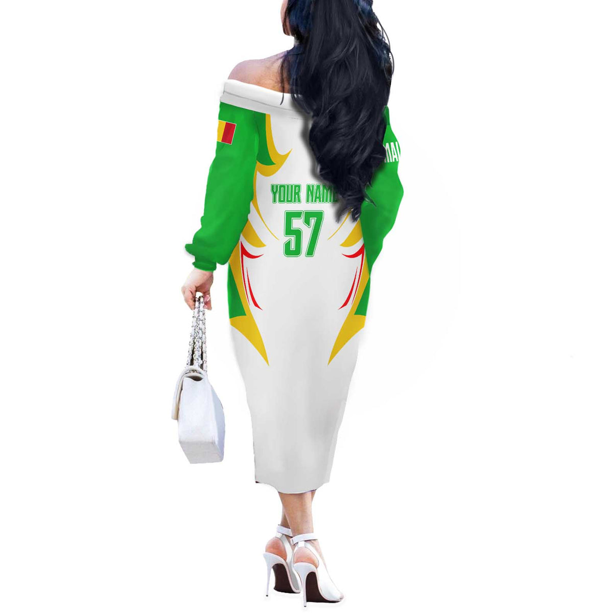 Mali Vulture Off The Shoulder Long Sleeve Dress Sporty Style with National Flag Colors