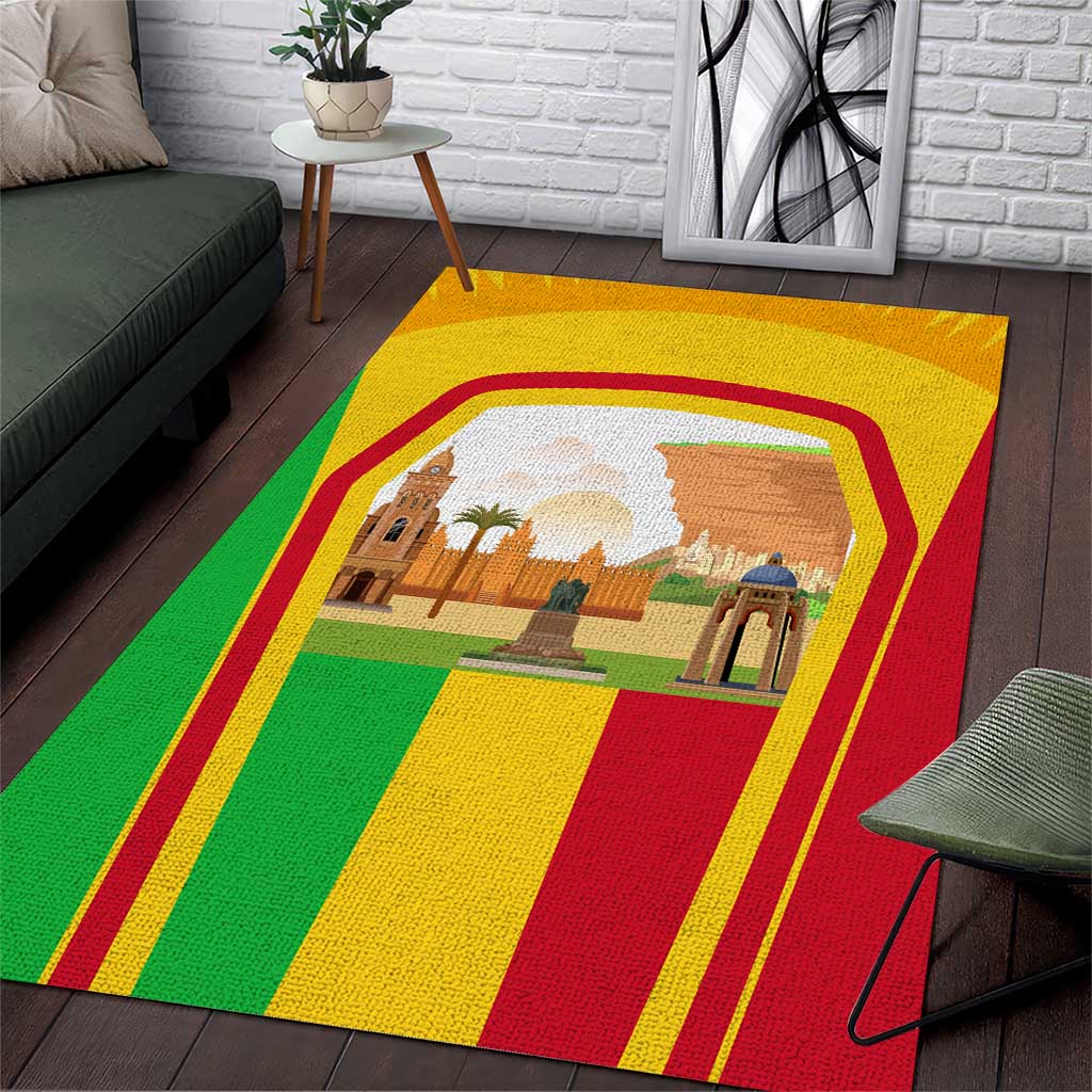 Mali Landmarks Area Rug Cultural Patterns & Famous Tourist Destinations