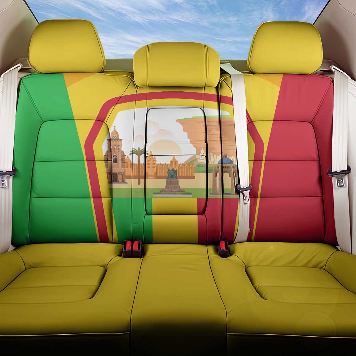 Mali Landmarks Back Car Seat Cover Cultural Patterns & Famous Tourist Destinations