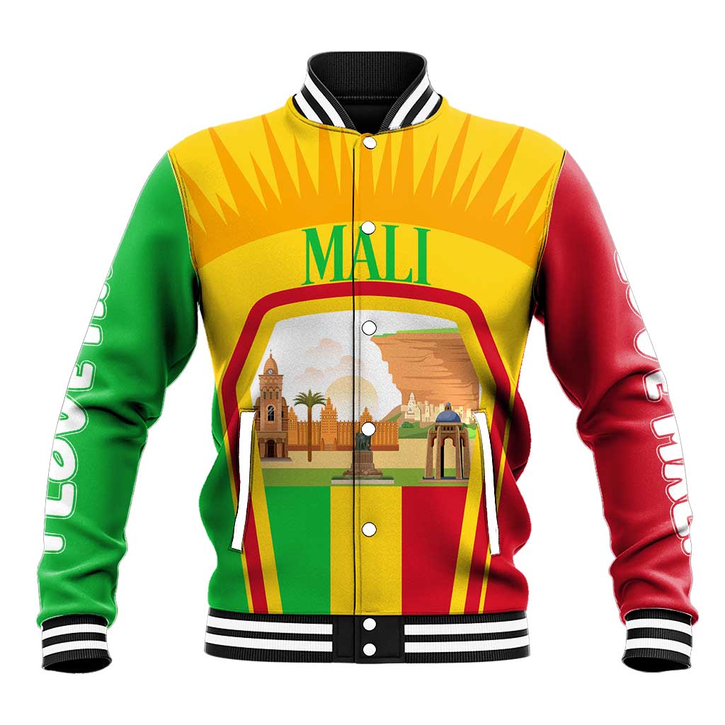 Mali Landmarks Baseball Jacket Cultural Patterns & Famous Tourist Destinations