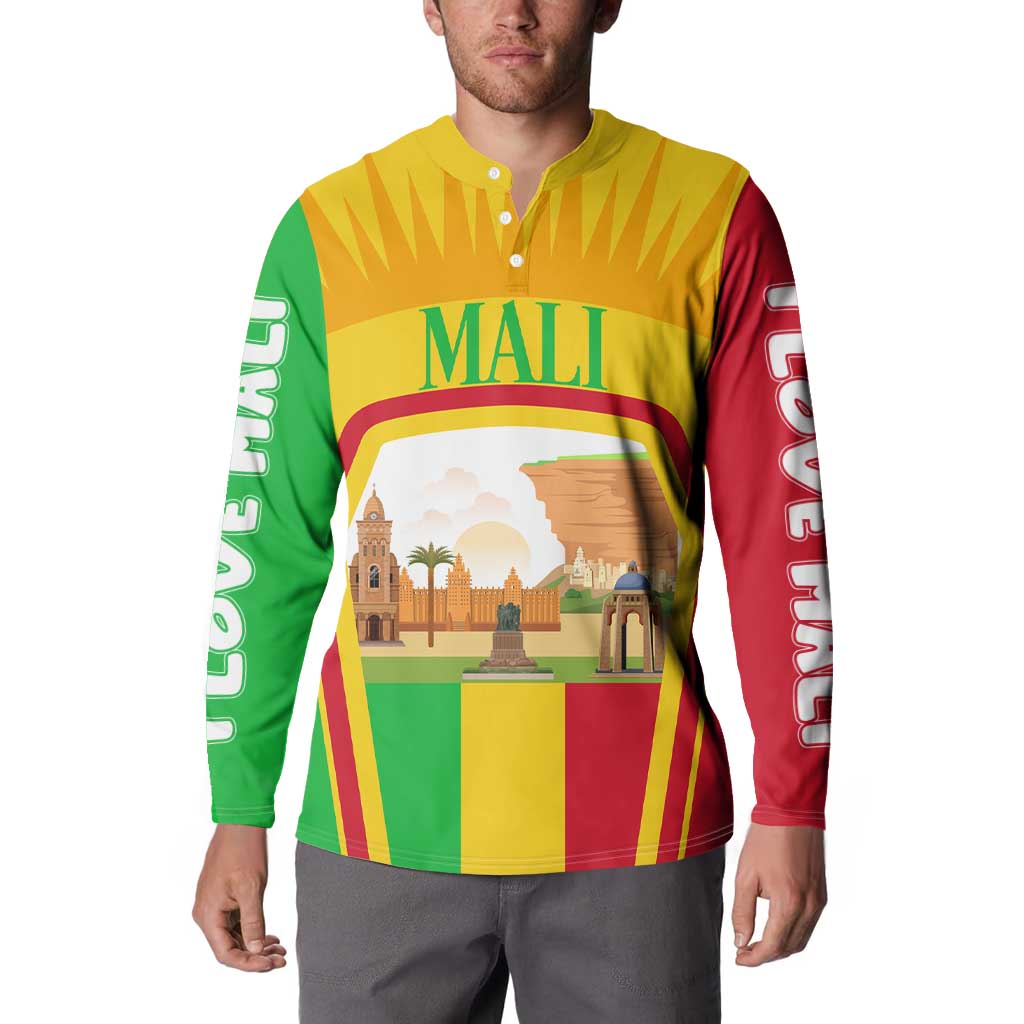 Mali Landmarks Button Sweatshirt Cultural Patterns & Famous Tourist Destinations