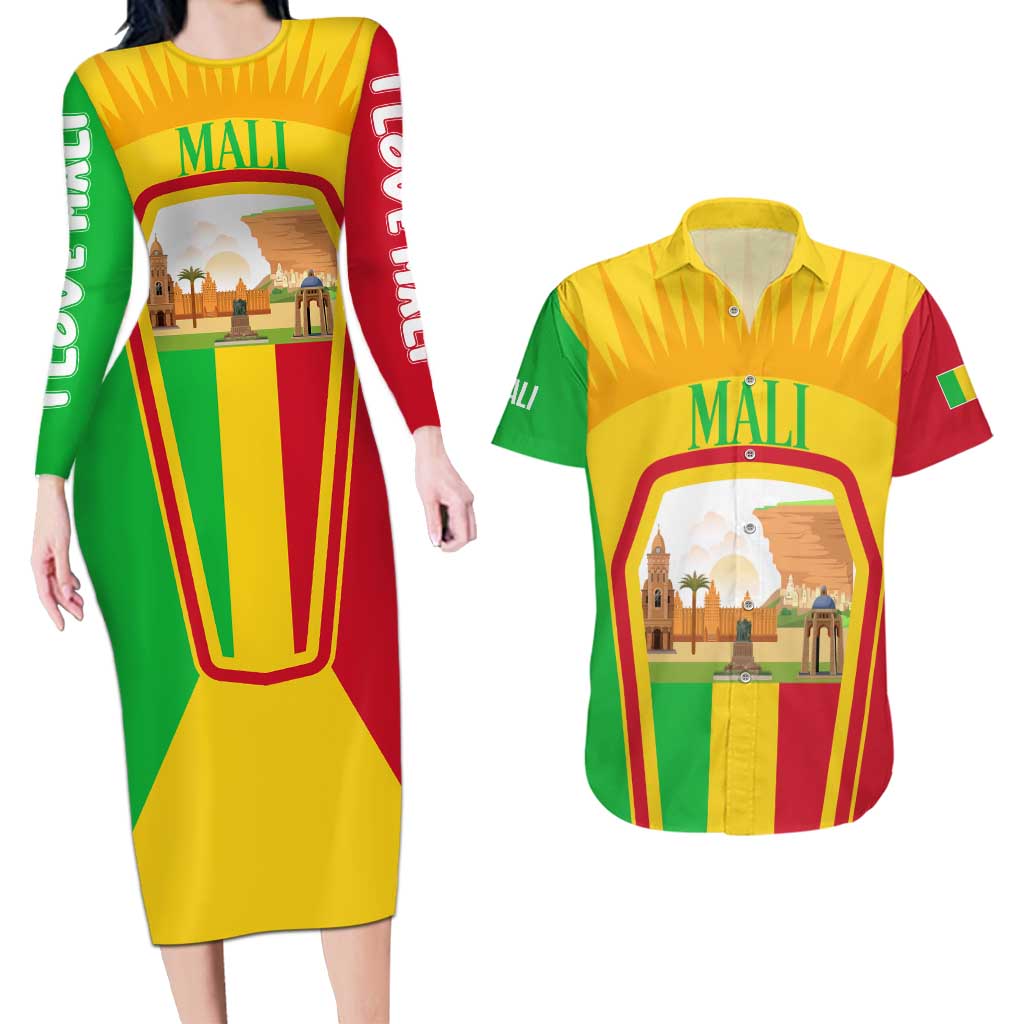 Mali Landmarks Couples Matching Long Sleeve Bodycon Dress and Hawaiian Shirt Cultural Patterns & Famous Tourist Destinations