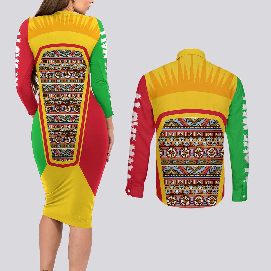 Mali Landmarks Couples Matching Long Sleeve Bodycon Dress and Long Sleeve Button Shirt Cultural Patterns & Famous Tourist Destinations
